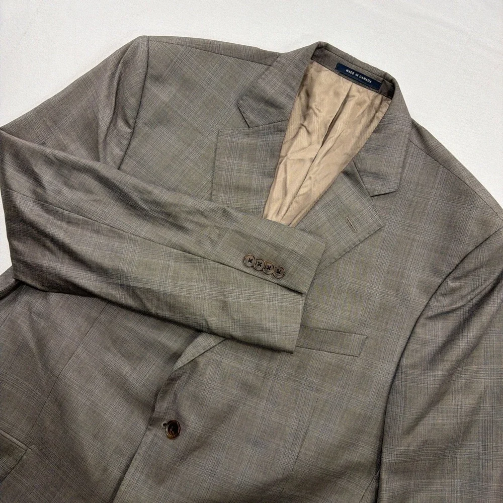 Loro Piana Sport Coat Super 130s Wool Plaid Grey Mens 44S Cremieux